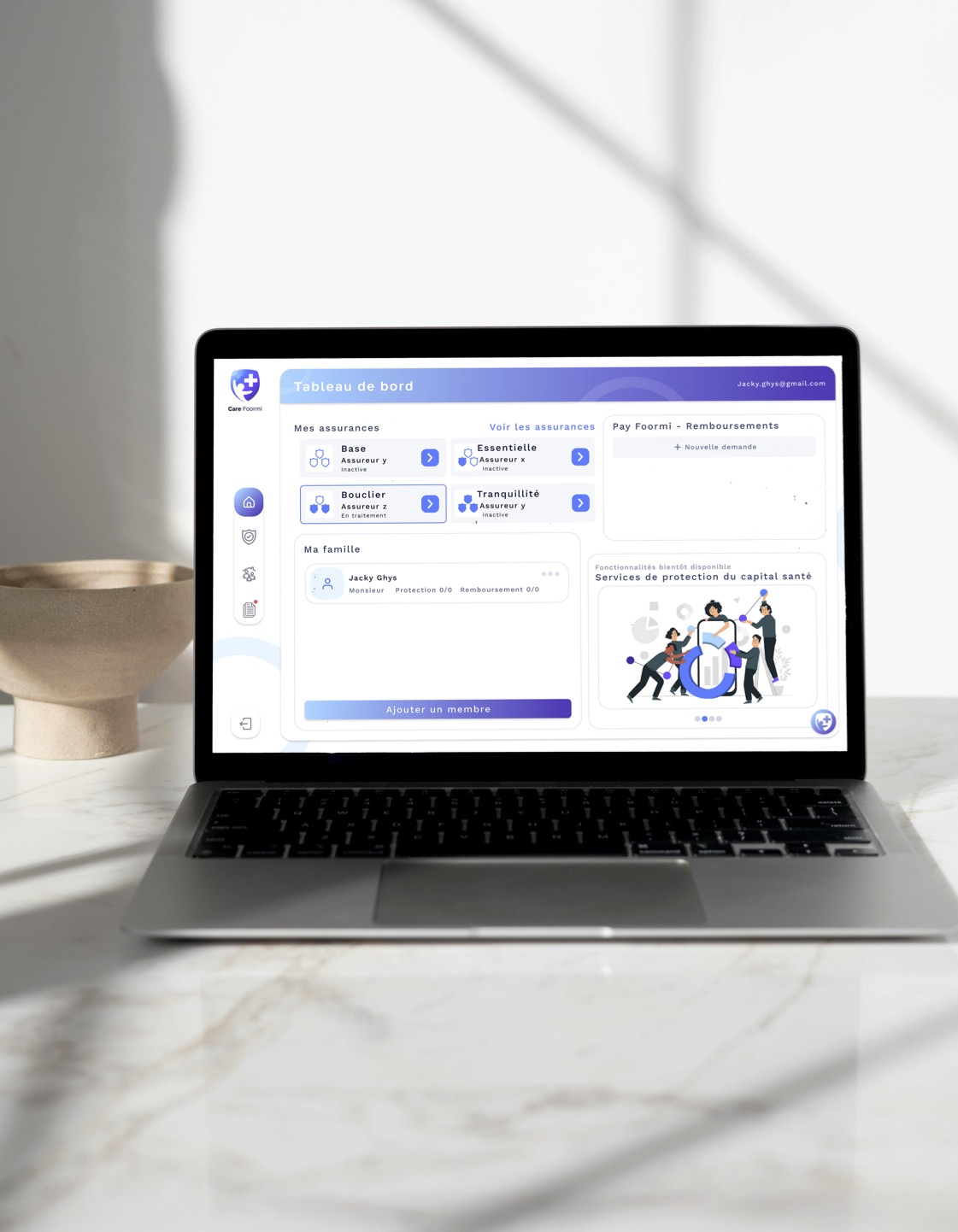 Interface desktop Care Foormi - Version ordinateur